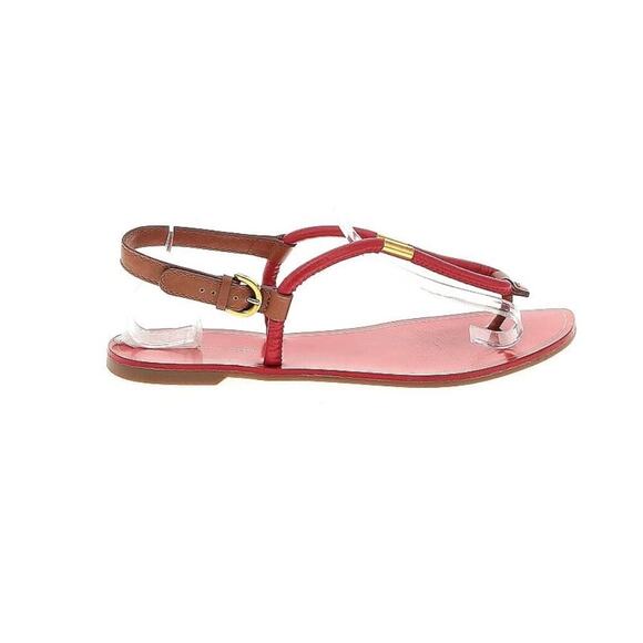 SERGIO ROSSI Twist Gold Thong Flat T-Strap Flip Flop Pink Brown Sandals 39.5 9.5 - Picture 1 of 10